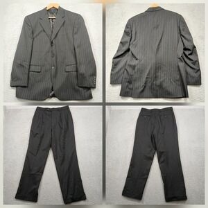 Mens Gray Pinstripe Suit 2PC Blazer Jacket & Dress Pants Classic Business